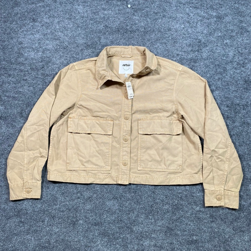 Aerie Tan Khaki Cropped Utility Workwear Jacket Real Good Womens Medium NWT